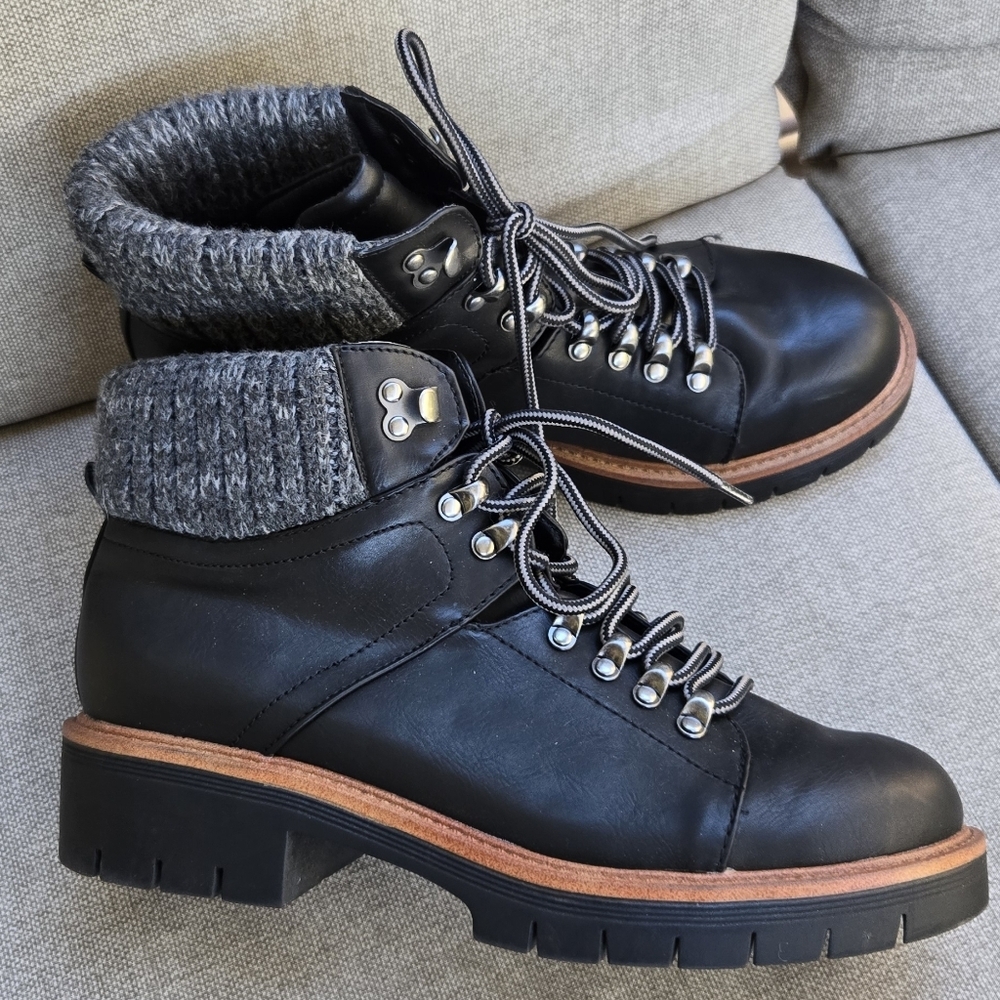 MIA Rick Black Knit-Cuff Lace-Up Women’s Combat-Style Boots